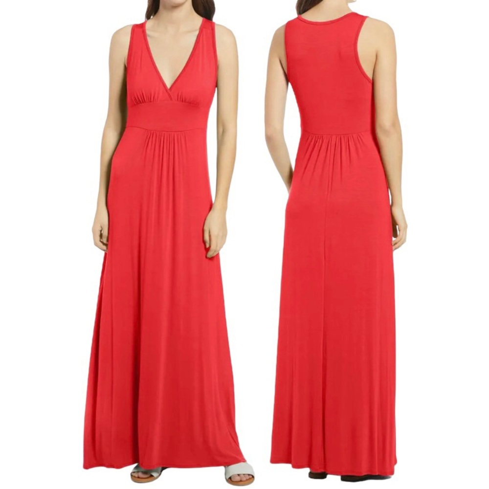 Loveappella v-neck jersey stretch orange maxi sleeveless dress Size XS pullover - Picture 7 of 9